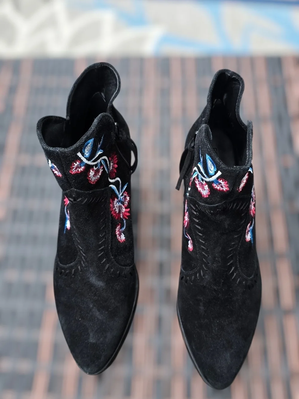 Rebecca Minkoff Black Suede Embroidered Ankle Boots
